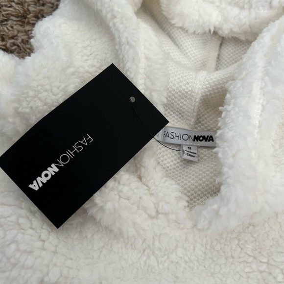 White Faux Fur Sherpa Pullover Hoodie - Picture 9 of 12